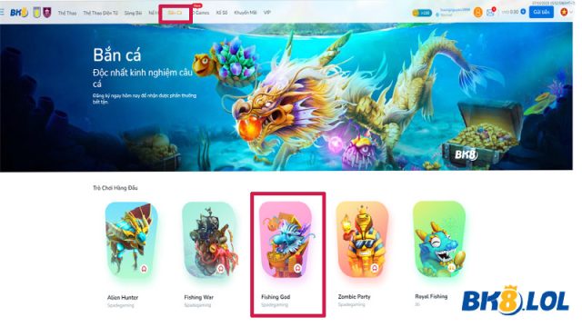 Tại mục Bắn Cá chọn Fishing God