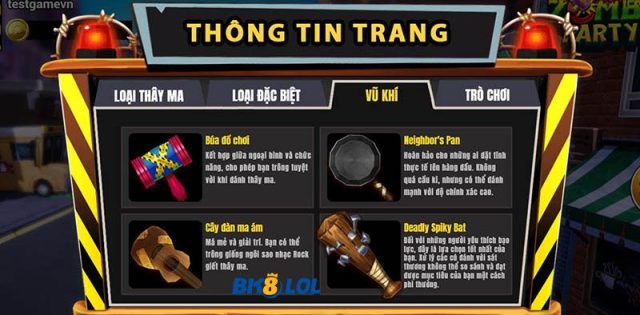 Vũ khí trong game Zombie Party BK8
