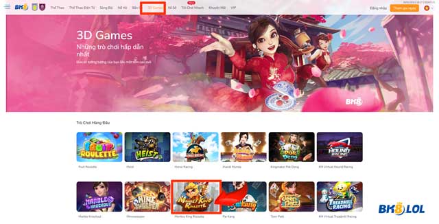 Các bước tham gia chơi Monkey King Roulette tại BK8