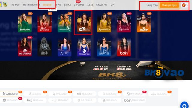 Tại Casino -> Chọn AG Casino